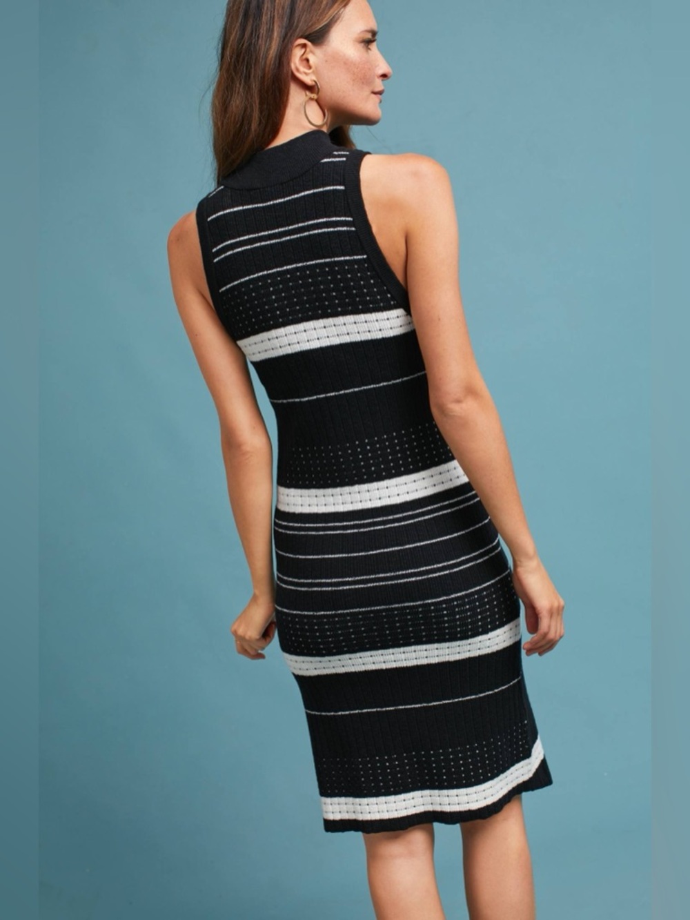Anthropologie Moth Asymmetric Striped Knit Midi Dress Sleeveless Black White XS - Picture 4 of 9